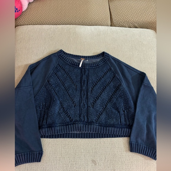 Free People Sweetness Sweatshirt BLUE LARGE - Picture 2 of 6